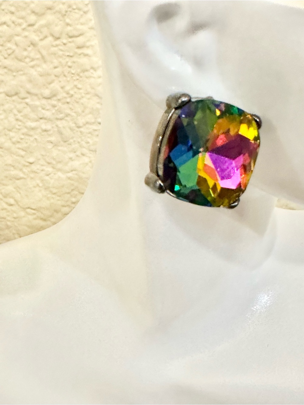 Multicolored Crystal Cushion-Stud Earrings - Pewter-Tone